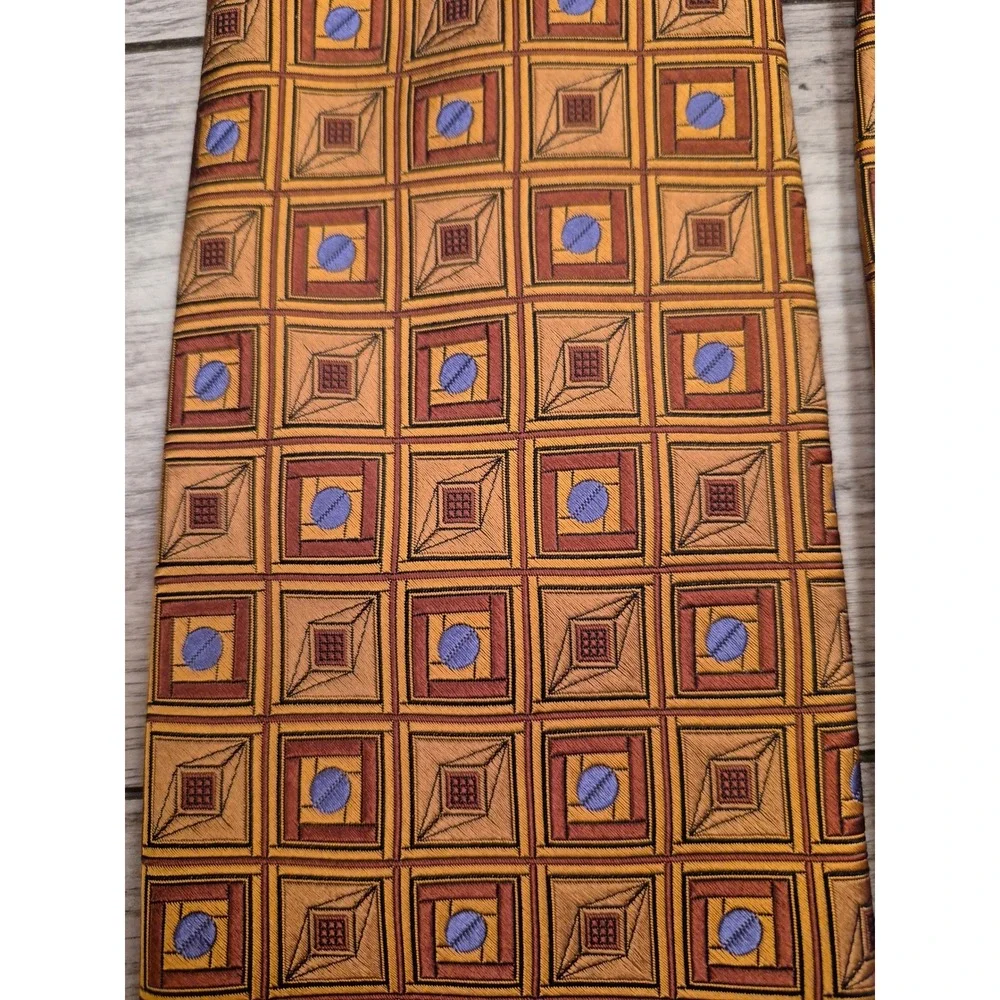 Robert Talbott Best of Class Silk‎ Tie Gold Orange Geometric Square Lavender Dot